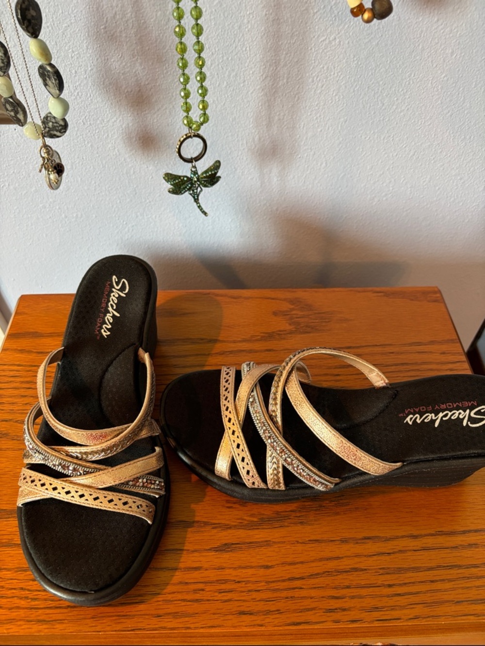 Skechers Women’s Rose Gold Multi-Strap Slide Sandals